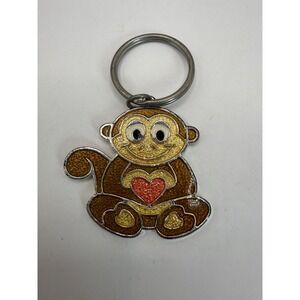 Silver Tone Monkey Keychain with Glitter Enamel – Playful Novelty Accessory